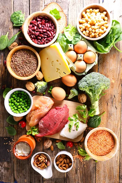 Seleção Alimentos Saudáveis Mesa — Fotografia de Stock