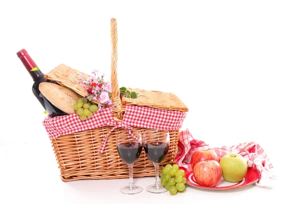 Πικνίκ Ψωμί Κρασί Τυρί Και Φρούτα — Φωτογραφία Αρχείου