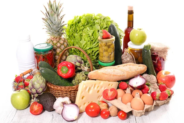 Composición Compra Comestibles Frutas Verduras Productos Lácteos —  Fotos de Stock