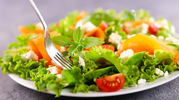 Gemüsesalat Mit Räucherlachs Tomaten Und Feta — Stockfoto