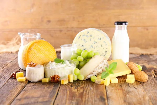 Dairy Products Assortment Wood Background — Stock Photo, Image