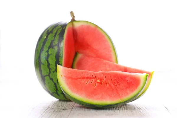 Watermeloen Plakken Geïsoleerd Witte Achtergrond — Stockfoto