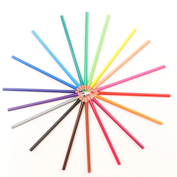 Lápices Colores Círculo Aislado Sobre Fondo Blanco — Foto de Stock