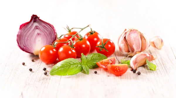 Tomate Cereja Cebola Alho — Fotografia de Stock