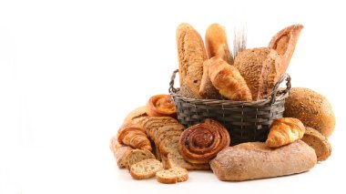 ekmek ve hamur işleri beyaz arkaplanda