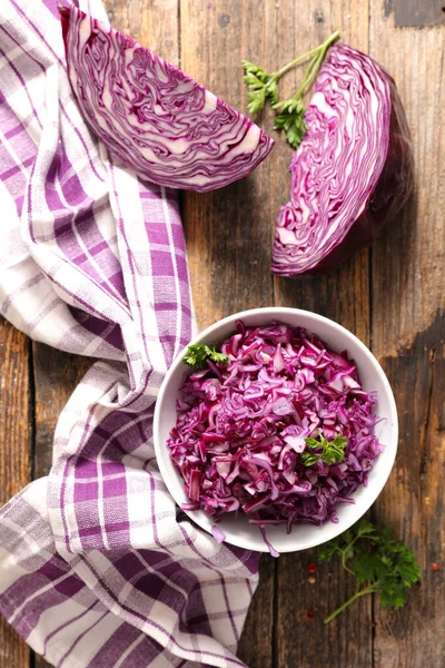 Red Cabbage Salad Wood Background — Stock Photo, Image