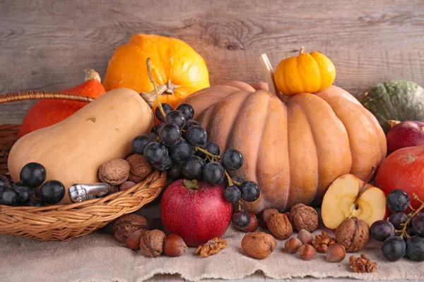 Decorative pumpkins and fruits — Stock Photo, Image