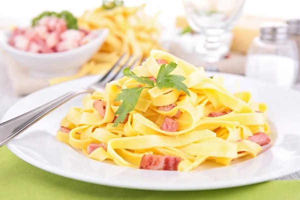 Pasta and bacon — Stock Photo, Image