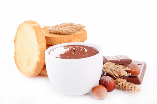 Čokoládová pomazánka a chléb — Stock fotografie