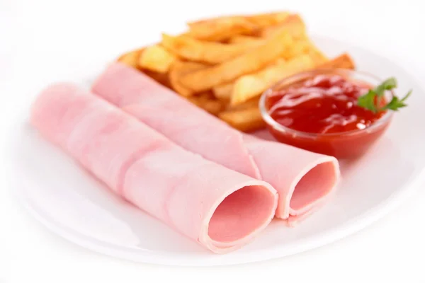 Jamón, papas fritas — Foto de Stock