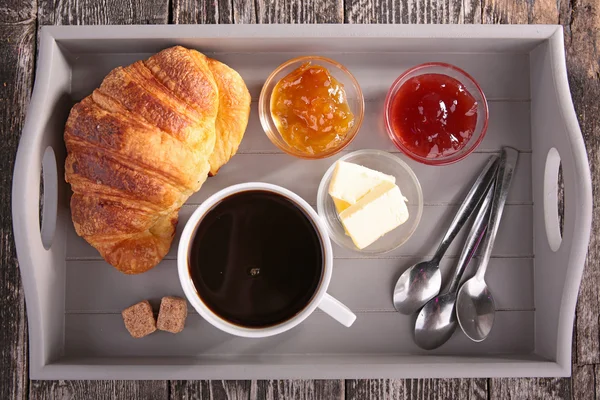 Breakfast with coffee and croissant — Stock Photo, Image