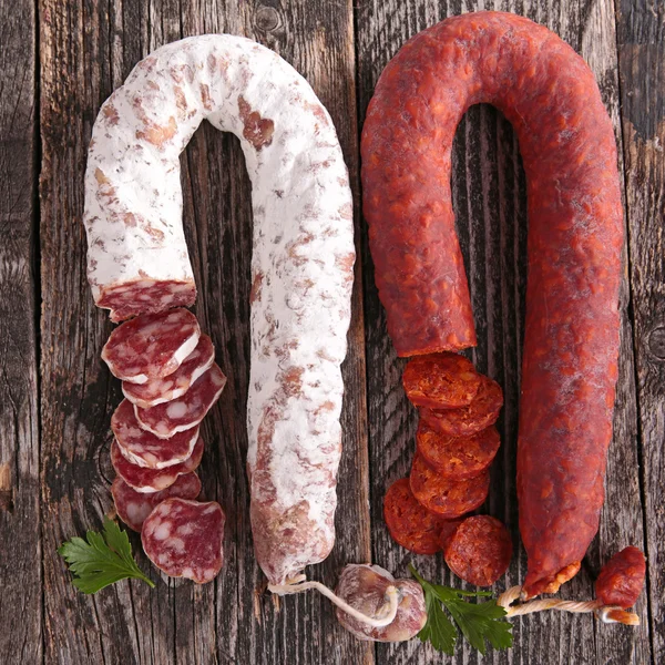 Salame e chouriço — Fotografia de Stock