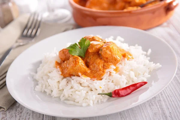 Caril de frango e arroz — Fotografia de Stock