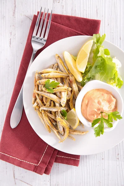 Fried fish and sauce — Stock Photo, Image