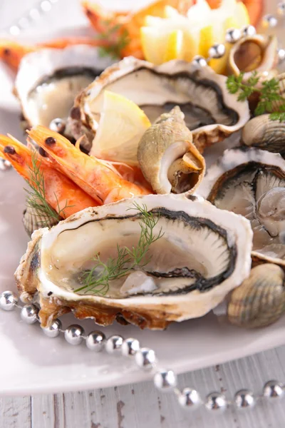 Oyster, shrimp and shellfish — Stock Photo, Image