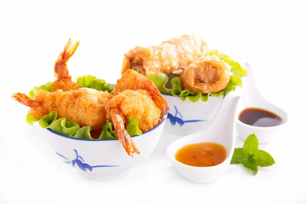 Fried shrimp and spring roll — Stock Photo, Image