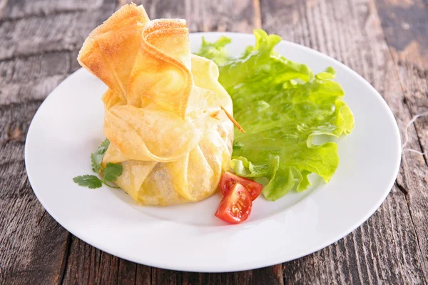 Tasty appetizers or canape on plate — Stock Photo, Image