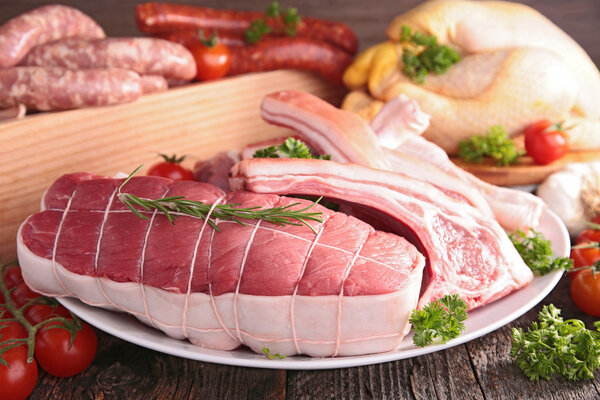 Raw beef close up view