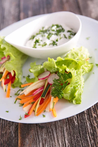 Vegetable salad and sauce — Stock Photo, Image