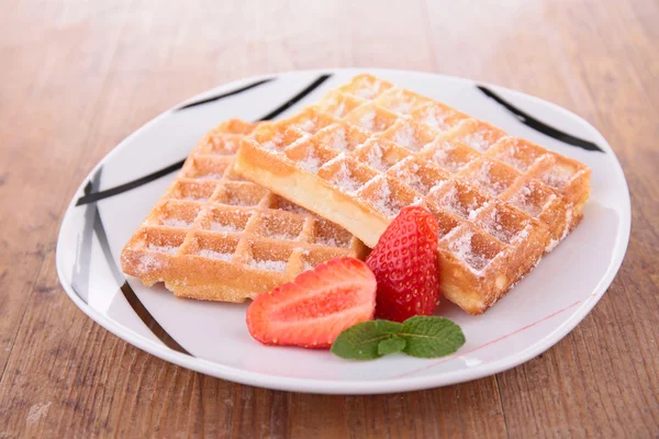 Waffles and strawberry on plate — Stock Photo, Image