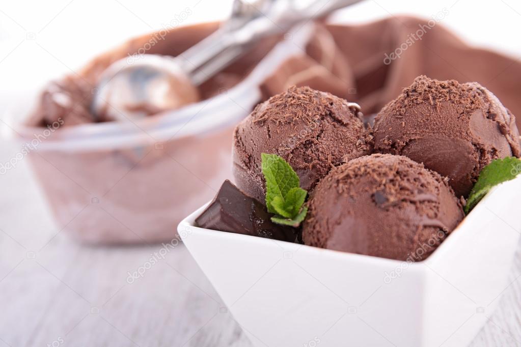 Chocolate ice cream in bowl