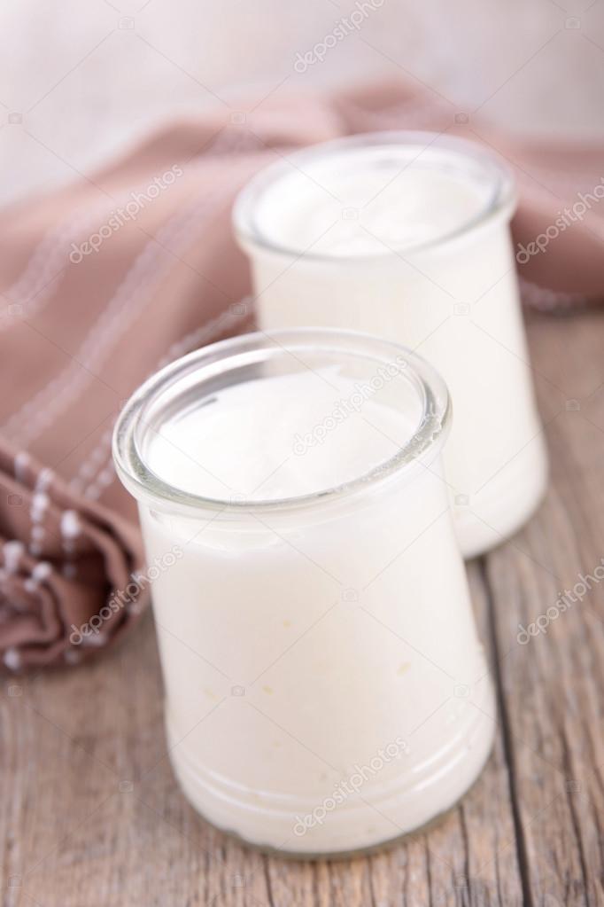 Fresh yogurts in jars
