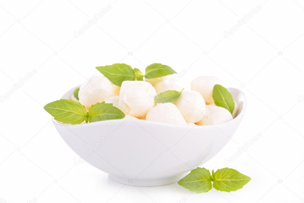 Mozzarella with basil in bowl