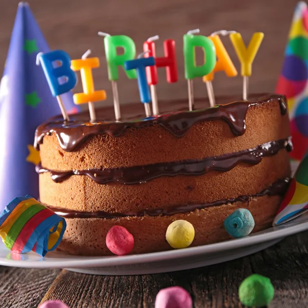 Birthday party chocolate cake — Stock Photo, Image