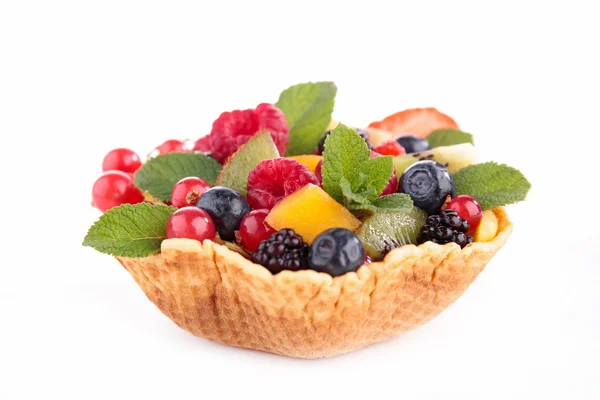 Mix fruits salad in waffle bowl — Stock Photo, Image