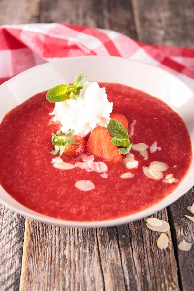 Strawberry, almonds and whipped cream — Stock Photo, Image