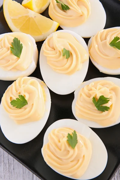 Boiled eggs with mayonnaise — Stock Photo, Image