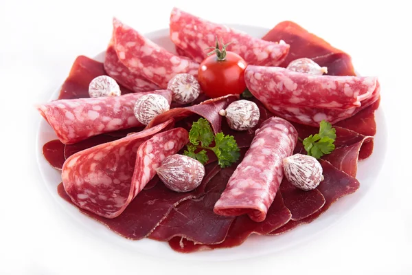 Salame, bacon, presunto e salsicha — Fotografia de Stock