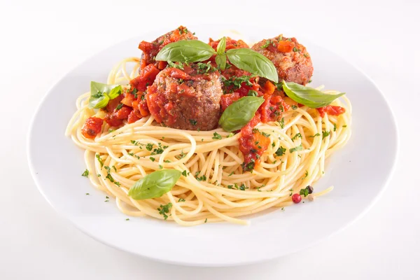 Spaghetti och köttbullar på nära håll — Stockfoto