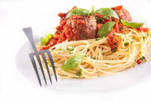 Spaghetti and meatballs close up Royalty Free Stock Photos