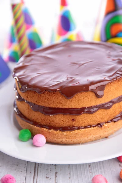 Birthday party chocolate cake — Stock Photo, Image