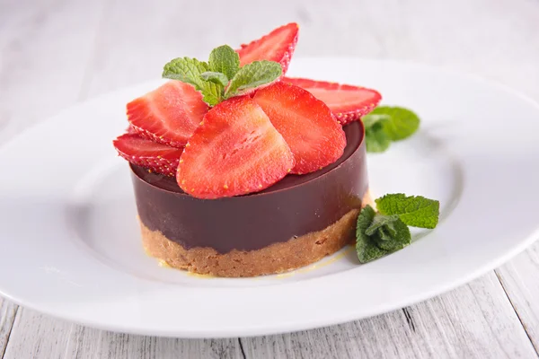 Chocolate mousse and strawberry — Stock Photo, Image