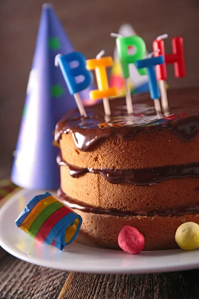 Birthday party chocolate cake — Stock Photo, Image