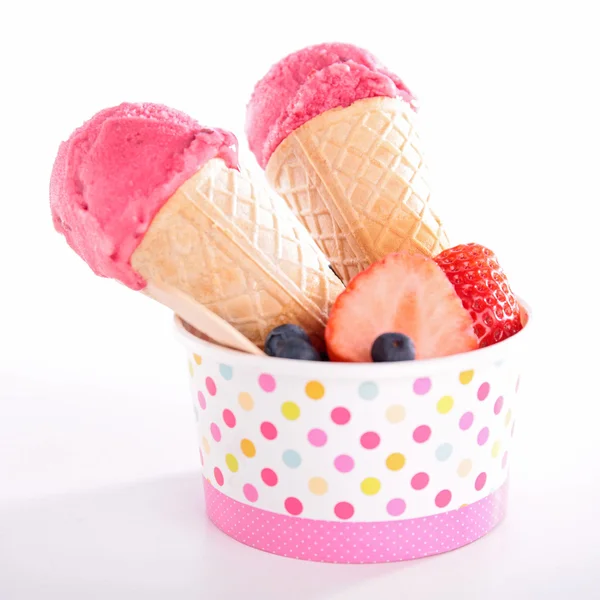 Pink Ice cream in cones — Stock Photo, Image