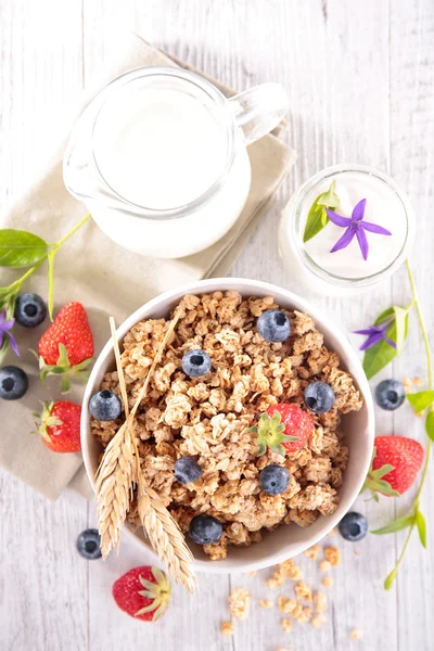 Müsli mit Beeren und Milch — Stockfoto