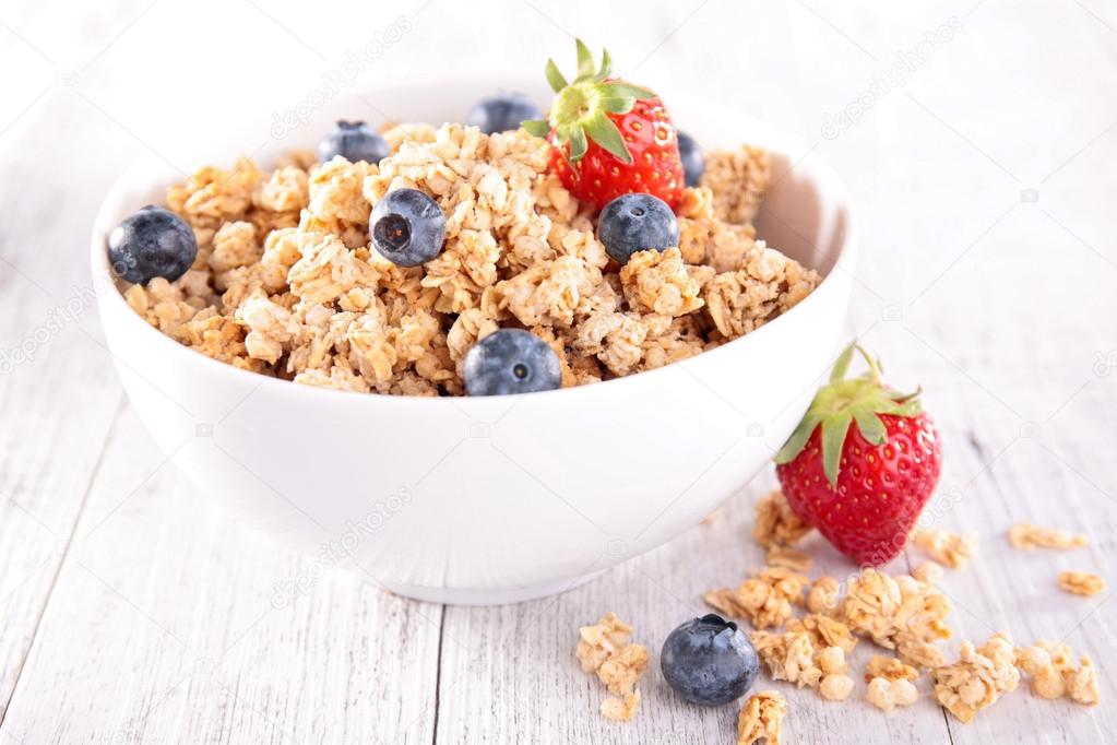 Granola with blueberry and strawberry