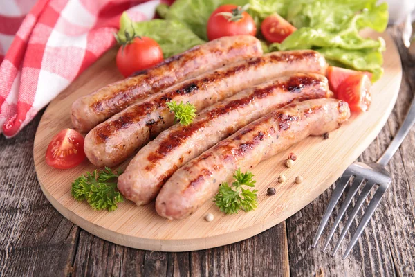 Grilled sausages with tomatoes — Stock Photo, Image