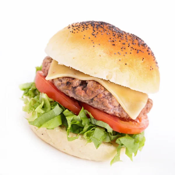 Hamburger avec tomate sur blanc — Photo