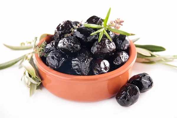 Zwarte olijven met rozemarijn — Stockfoto