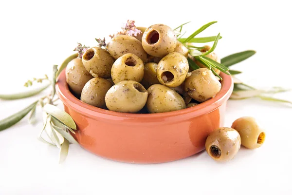 Green olives with rosemary — Stock Photo, Image