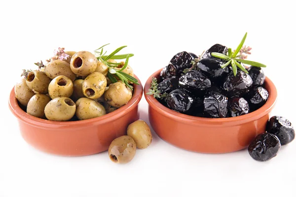 Olive nere e verdi con rosmarino — Foto Stock