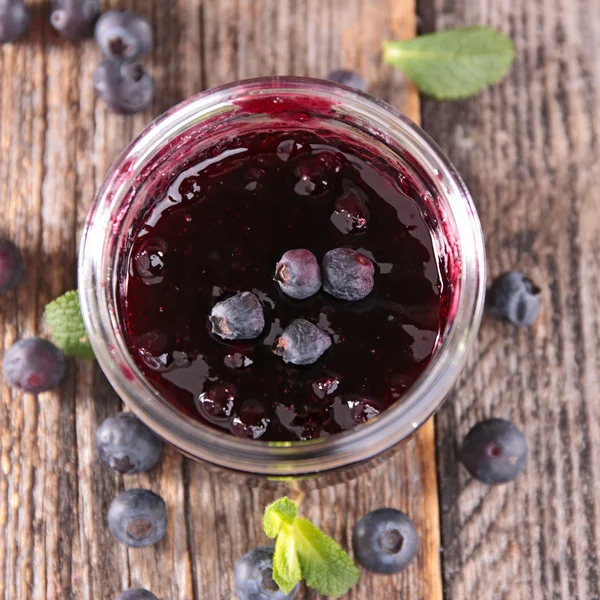 Blueberry jam in glass jar — Stock Photo, Image