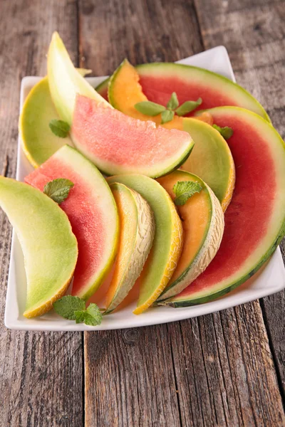 Sliced Watermelon and cantaloupe melon — Stock Photo, Image