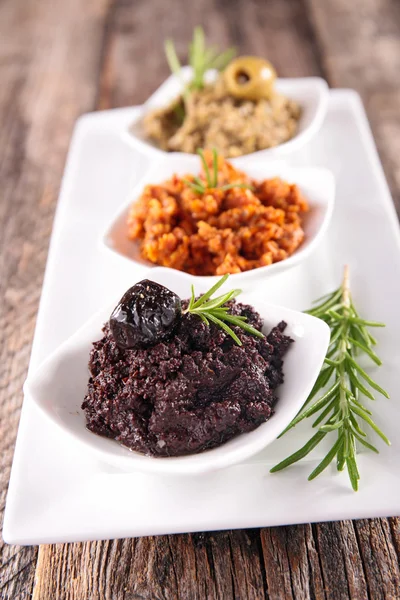 Tapenade assortment on table — Stock Photo, Image