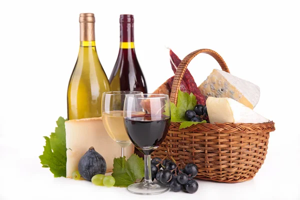 Wine, cheese and bread — Stock Photo, Image