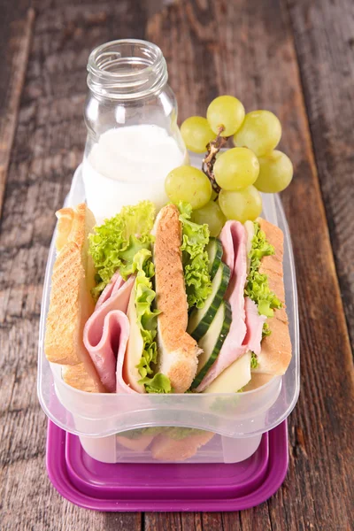 School lunch box with sandwich — Stock Photo, Image